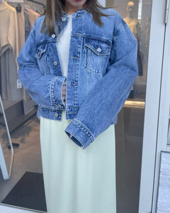 ノーカラーデニムジャケット
