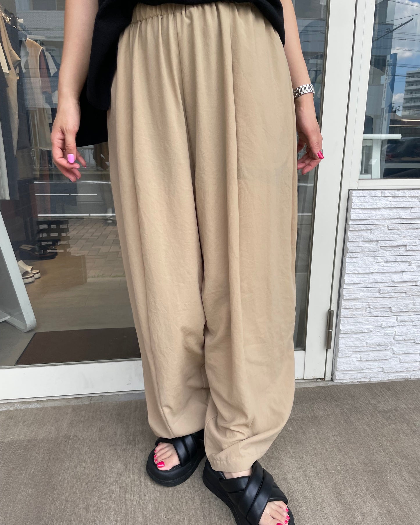ストレッチシフォンボリュームパンツ