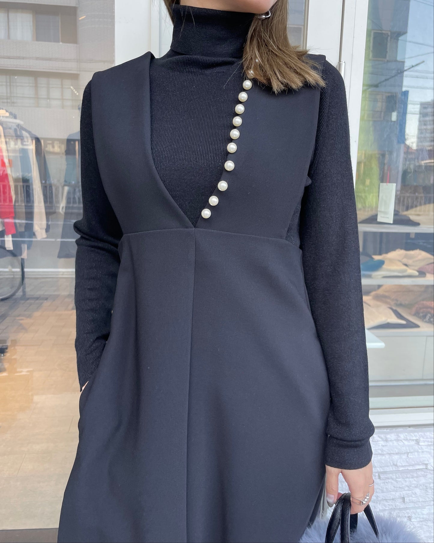 【再入荷】パールサスペンダーワンピース