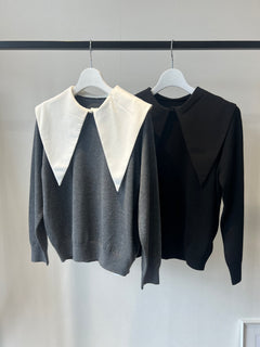 ビッグカラーニットトップス