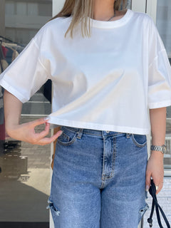 シルクブレンドクロップドTシャツ