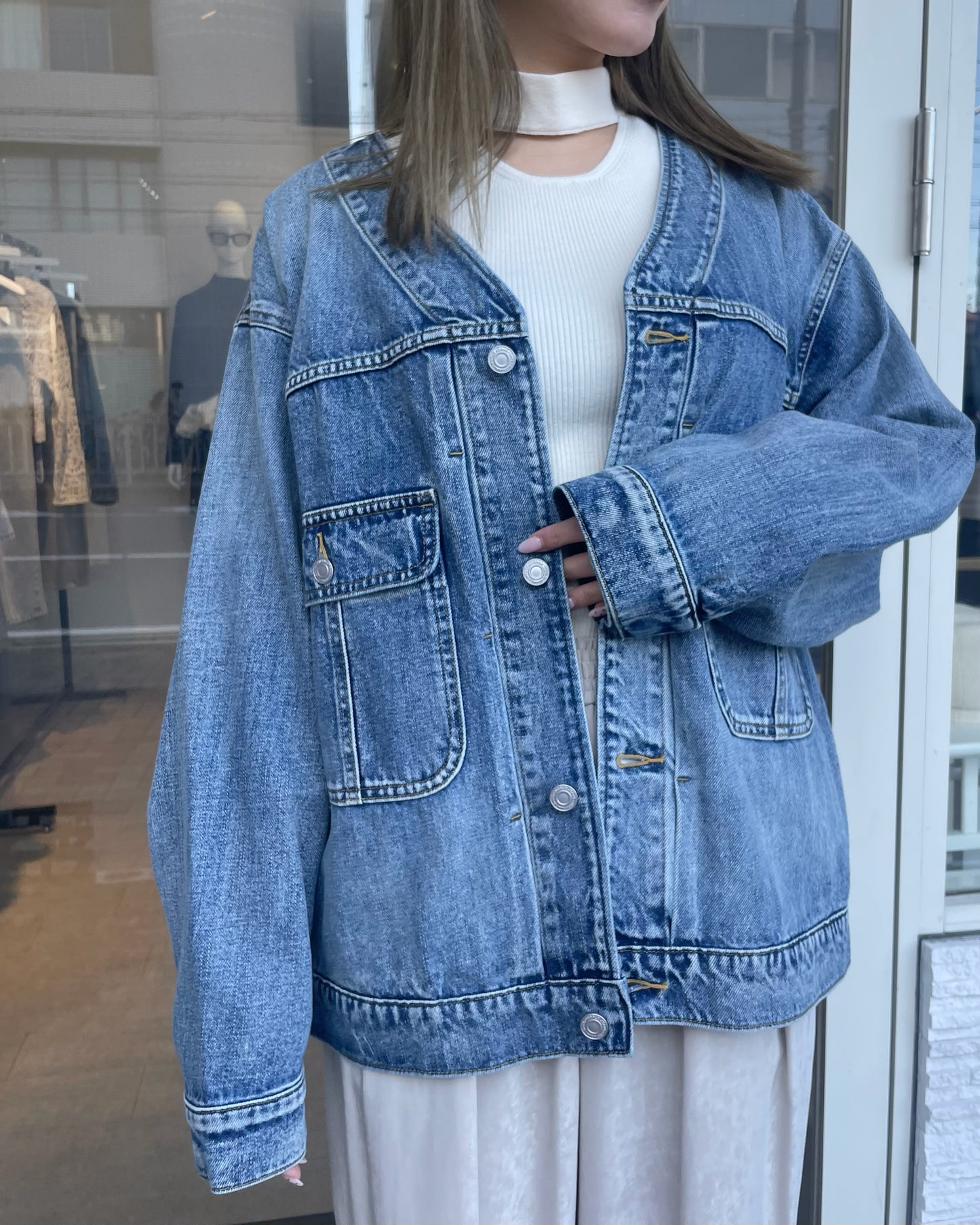 Vネックオーバーサイズデニムジャケット