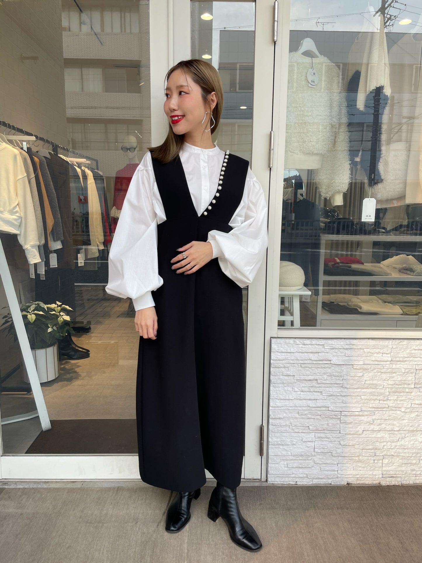 【再入荷】パールサスペンダーワンピース