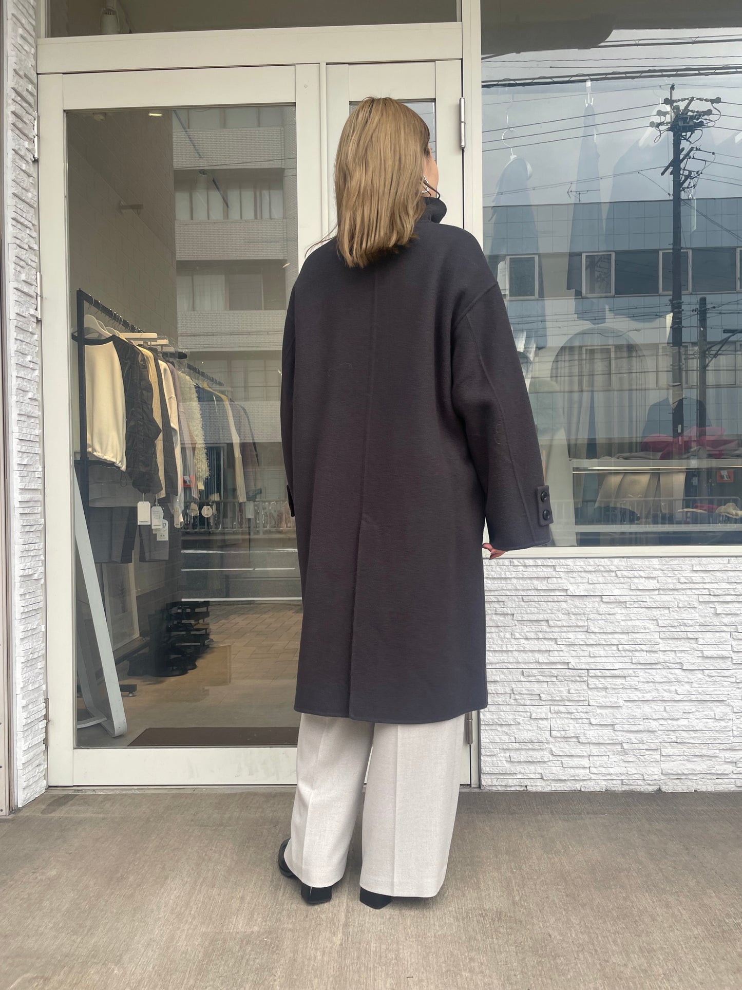 ぺコラムウールスタンドカラーコート