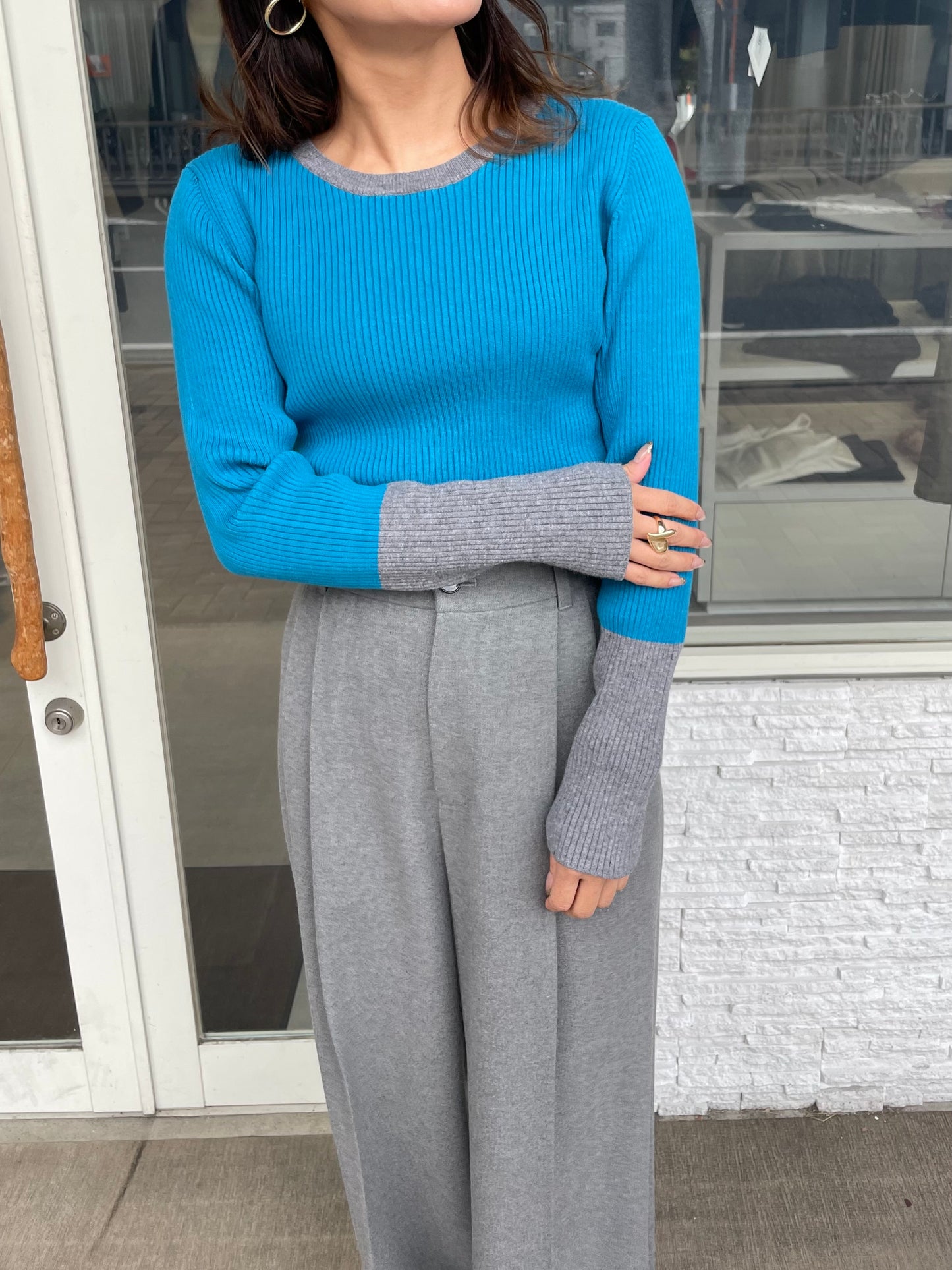 バイカラー2wayリブニット