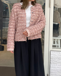 チュールフリンジニットカーディガン