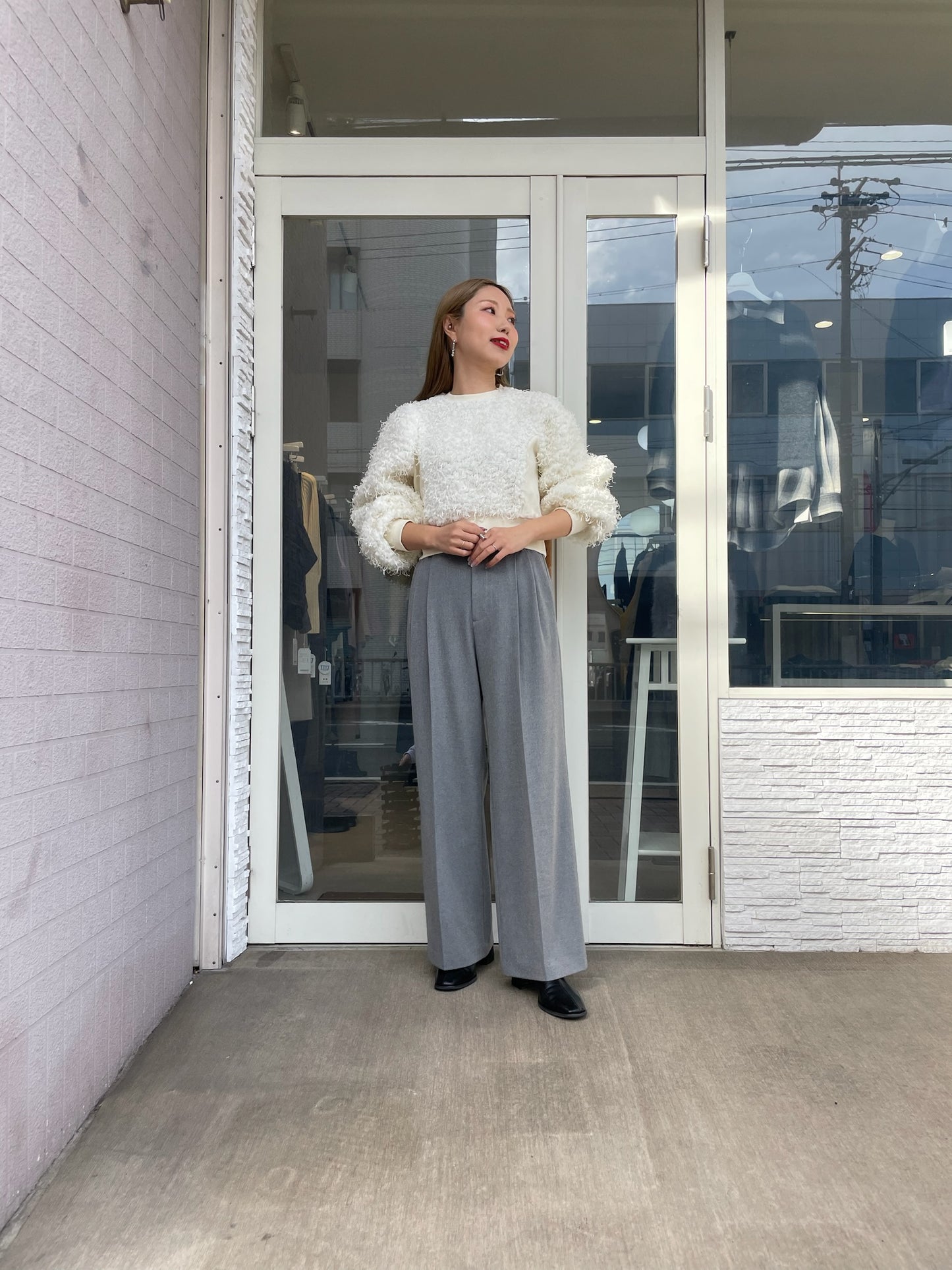 微起毛タックストレートパンツ