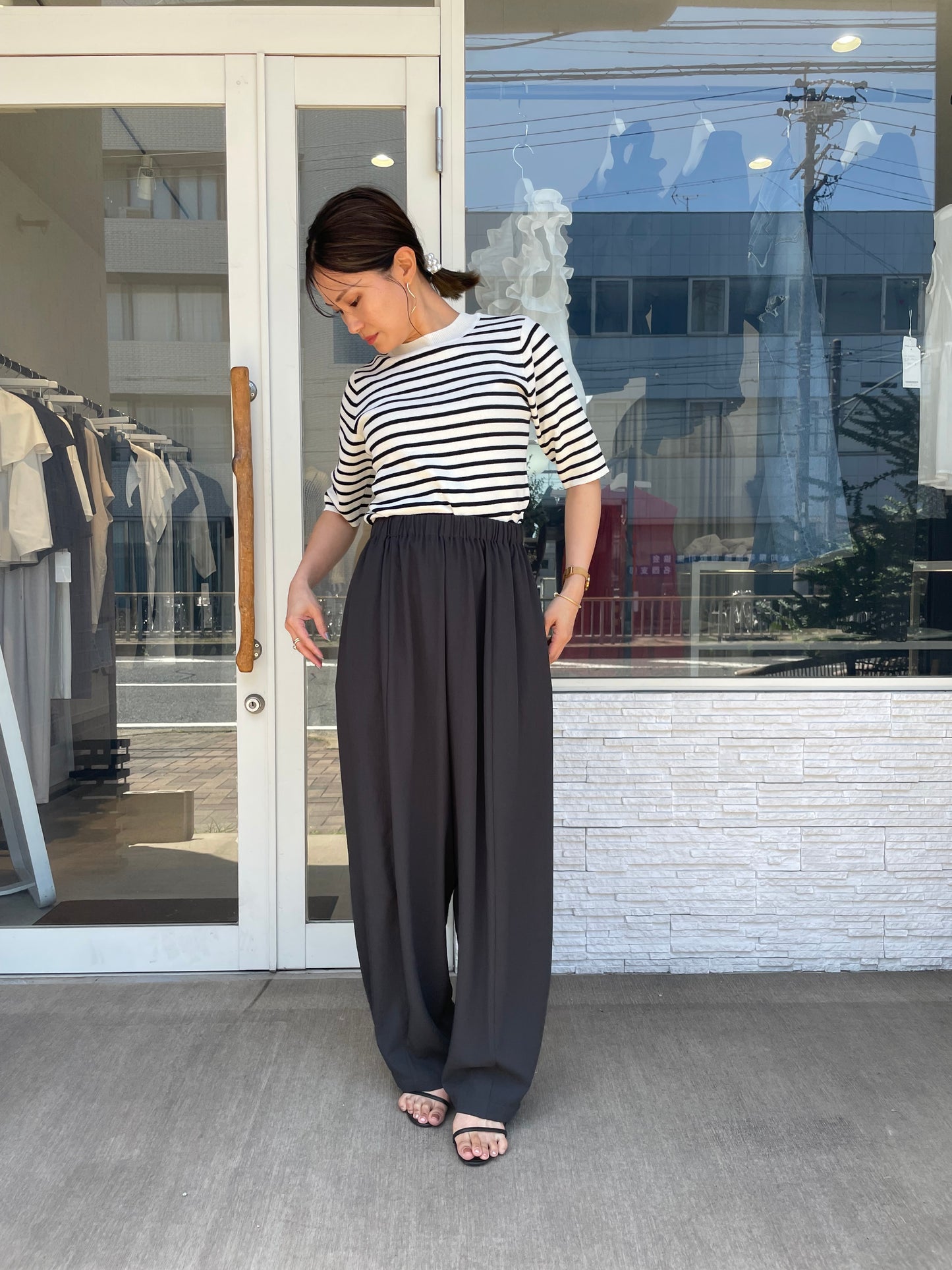 ストレッチシフォンボリュームパンツ