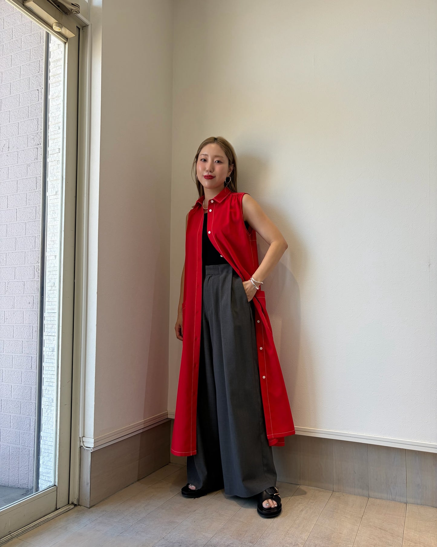 ノースリーブシャツワンピース