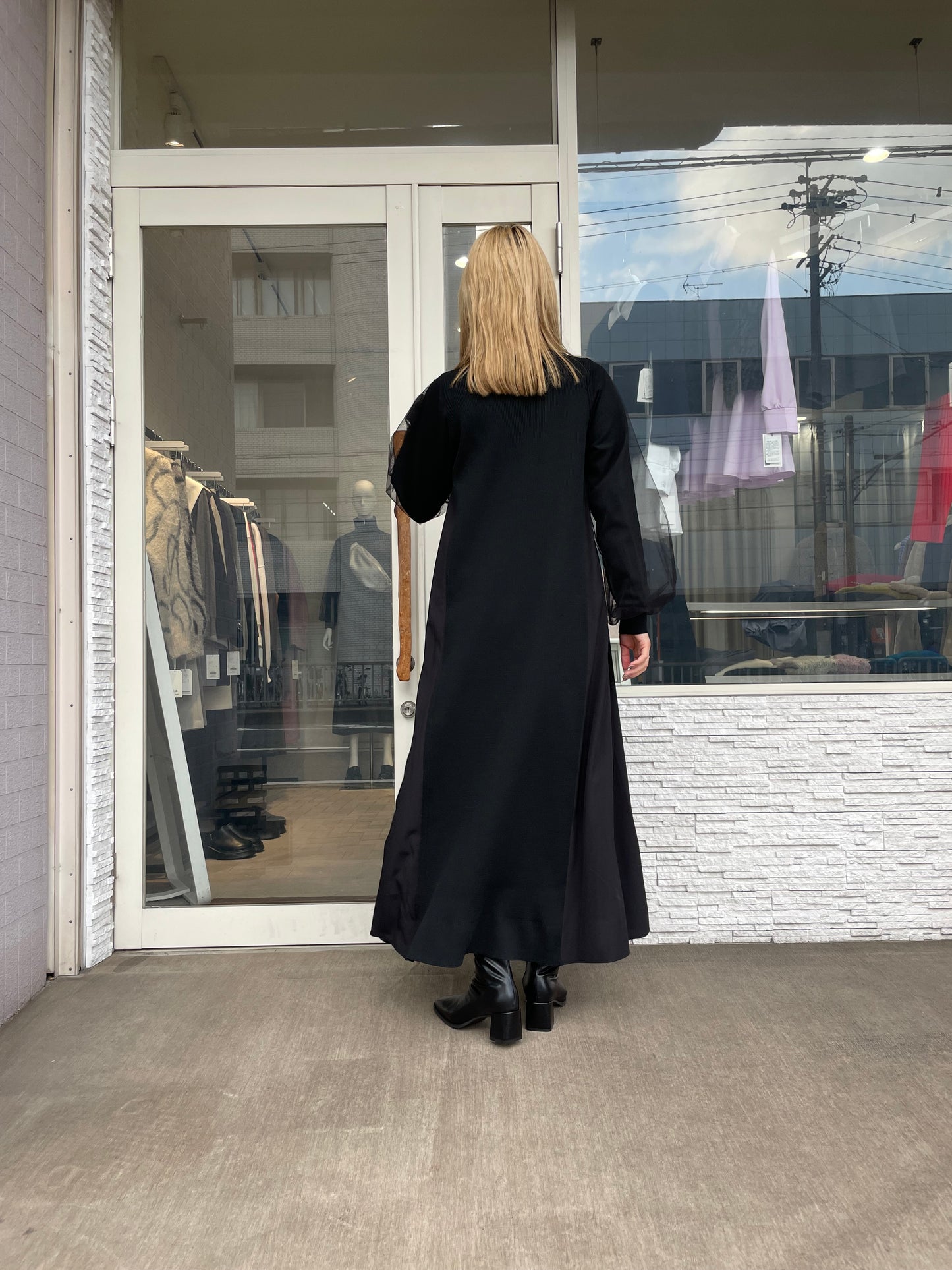 チュールドッキングフロントジップワンピース