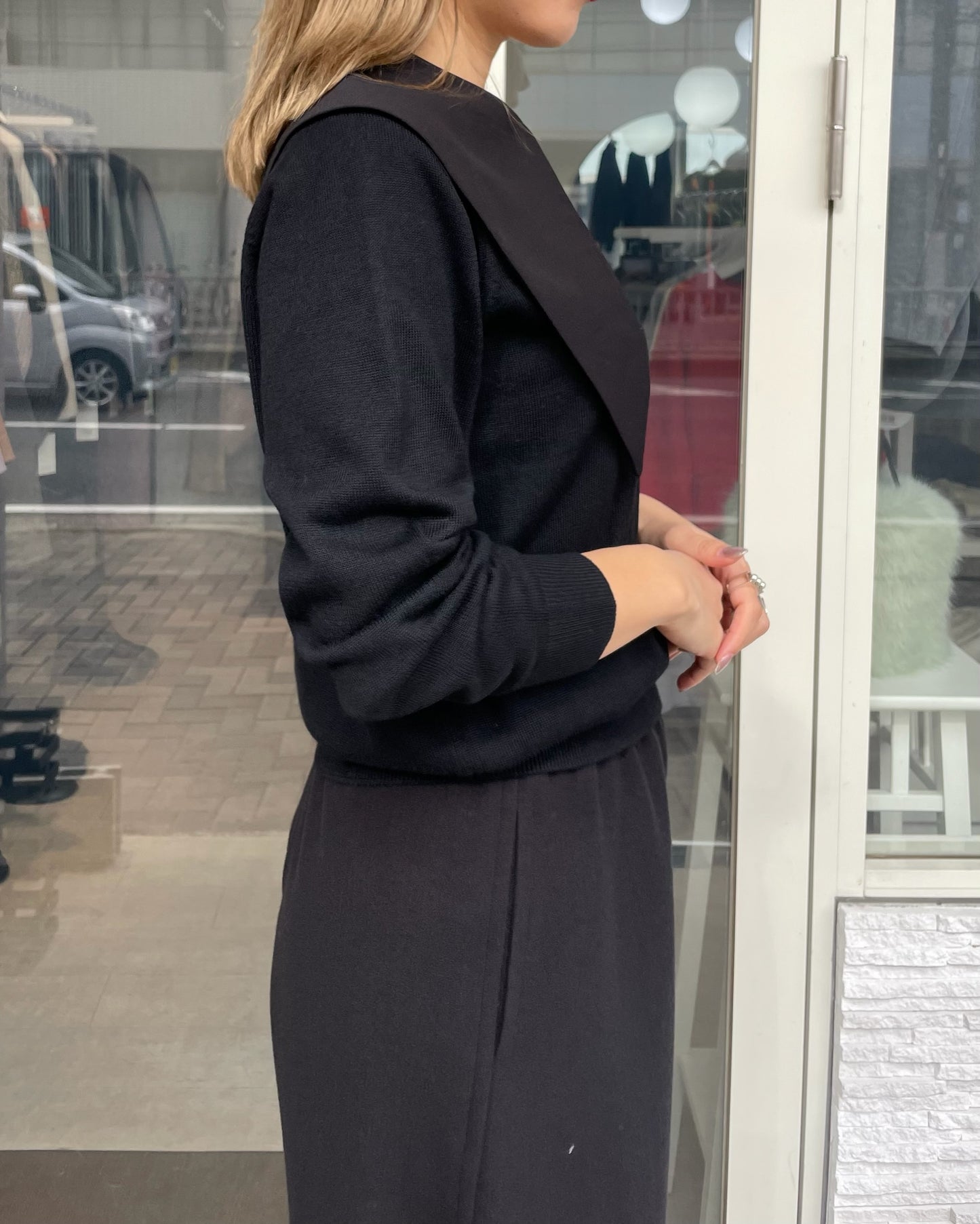 ビッグカラーニットトップス