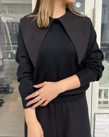 ビッグカラーニットトップス