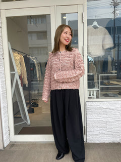 チュールフリンジニットカーディガン