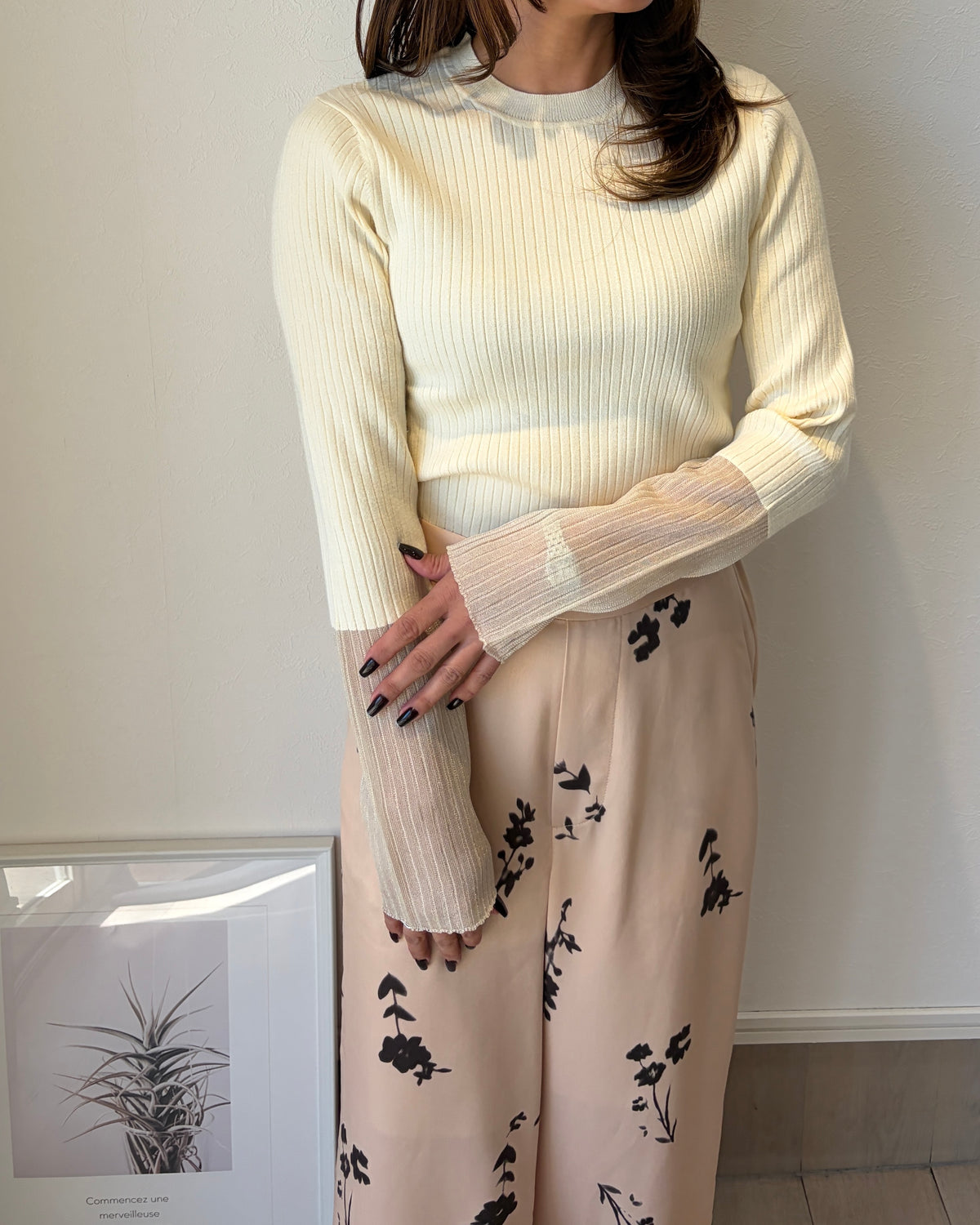 シアースリーブリブニット