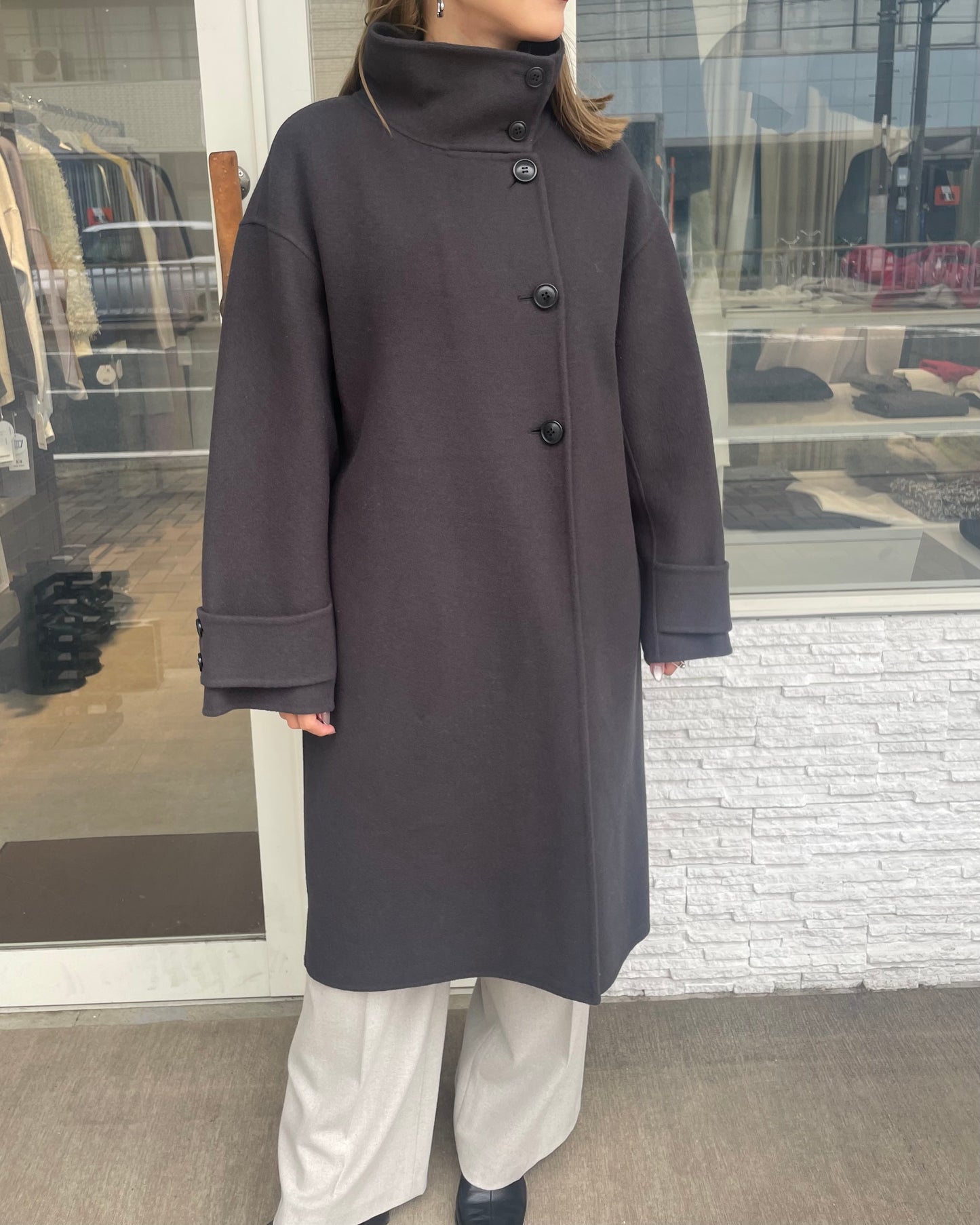 ぺコラムウールスタンドカラーコート