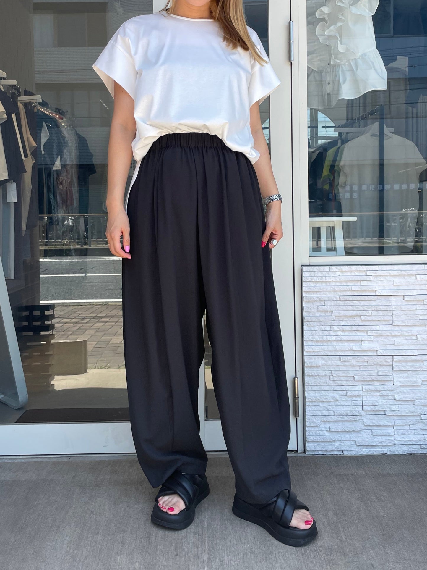ストレッチシフォンボリュームパンツ