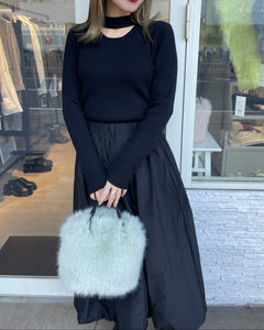 ロングスリーブチョーカーライクリブニット