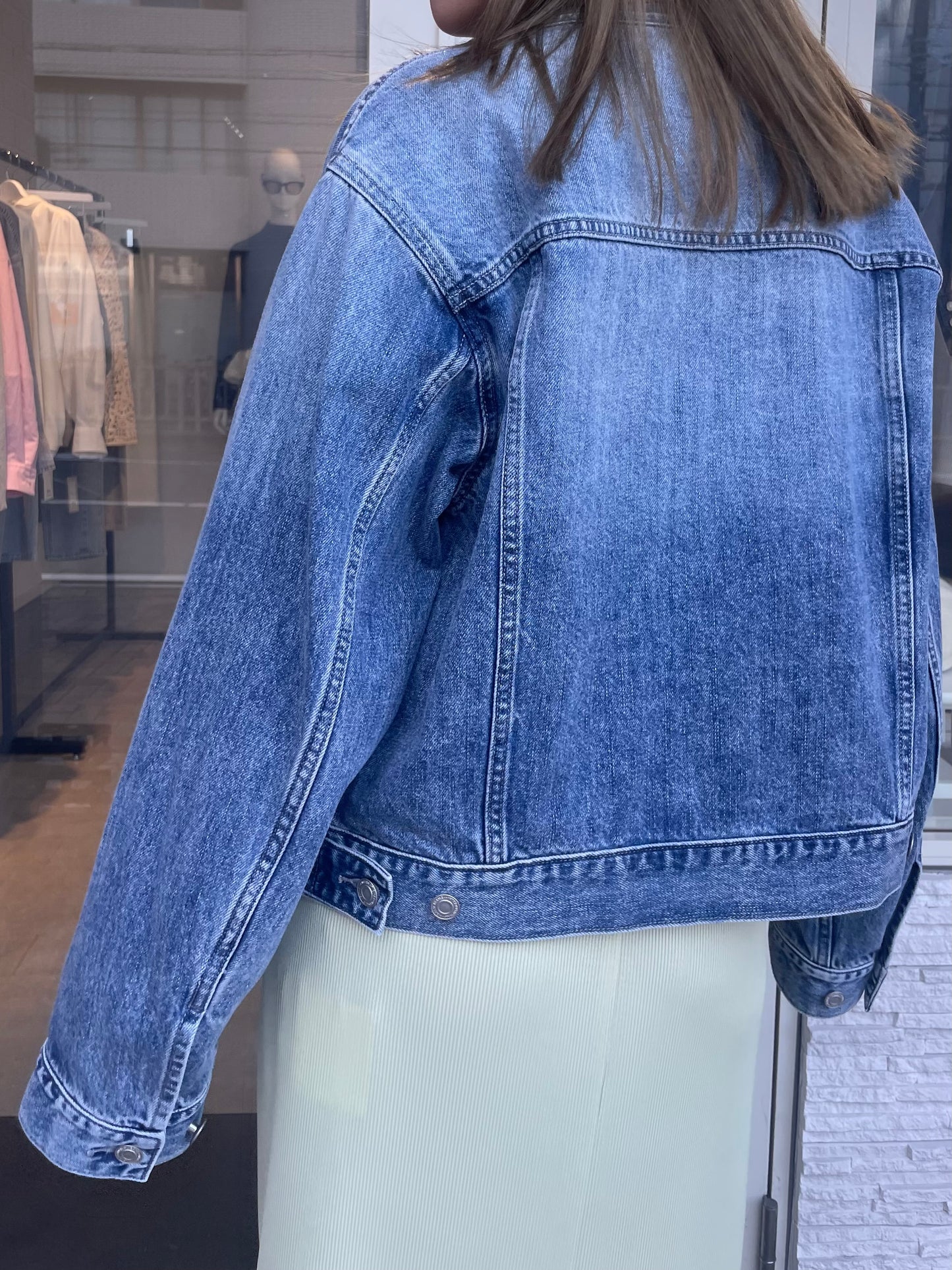 ノーカラーデニムジャケット