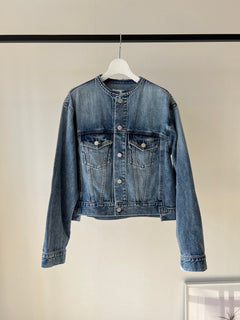 ノーカラーデニムジャケット