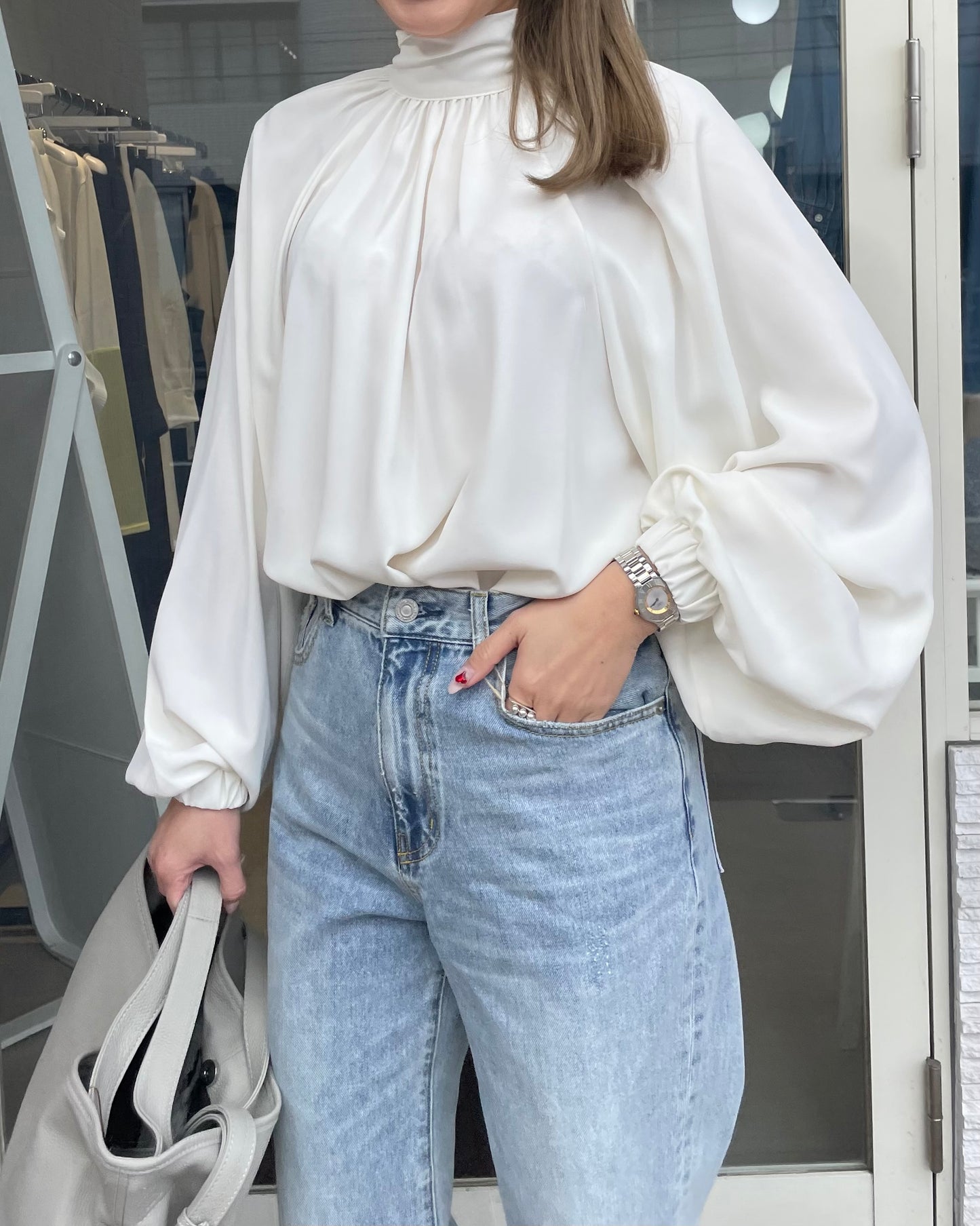 ボリュームスリーブリボンブラウス