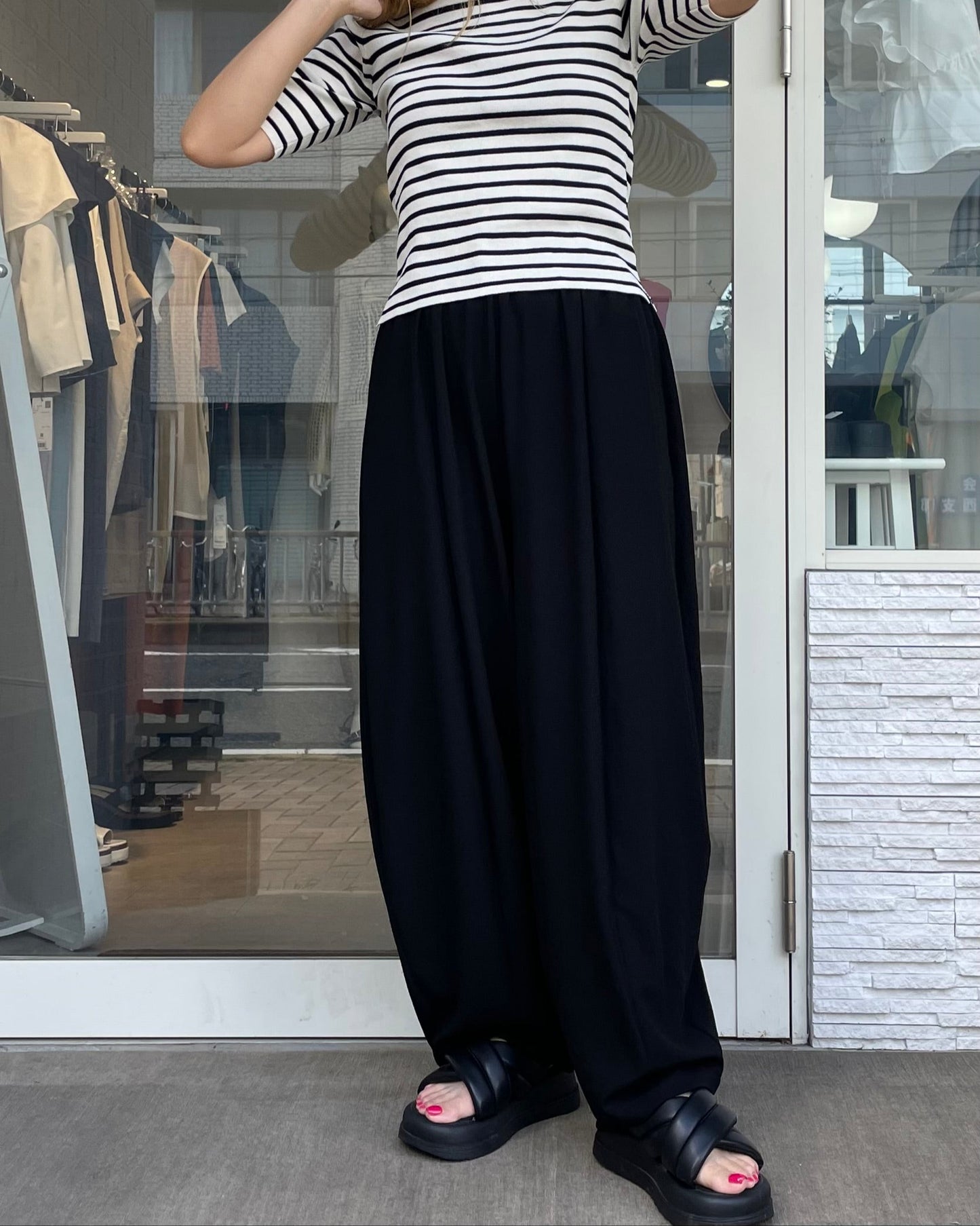 ストレッチシフォンボリュームパンツ