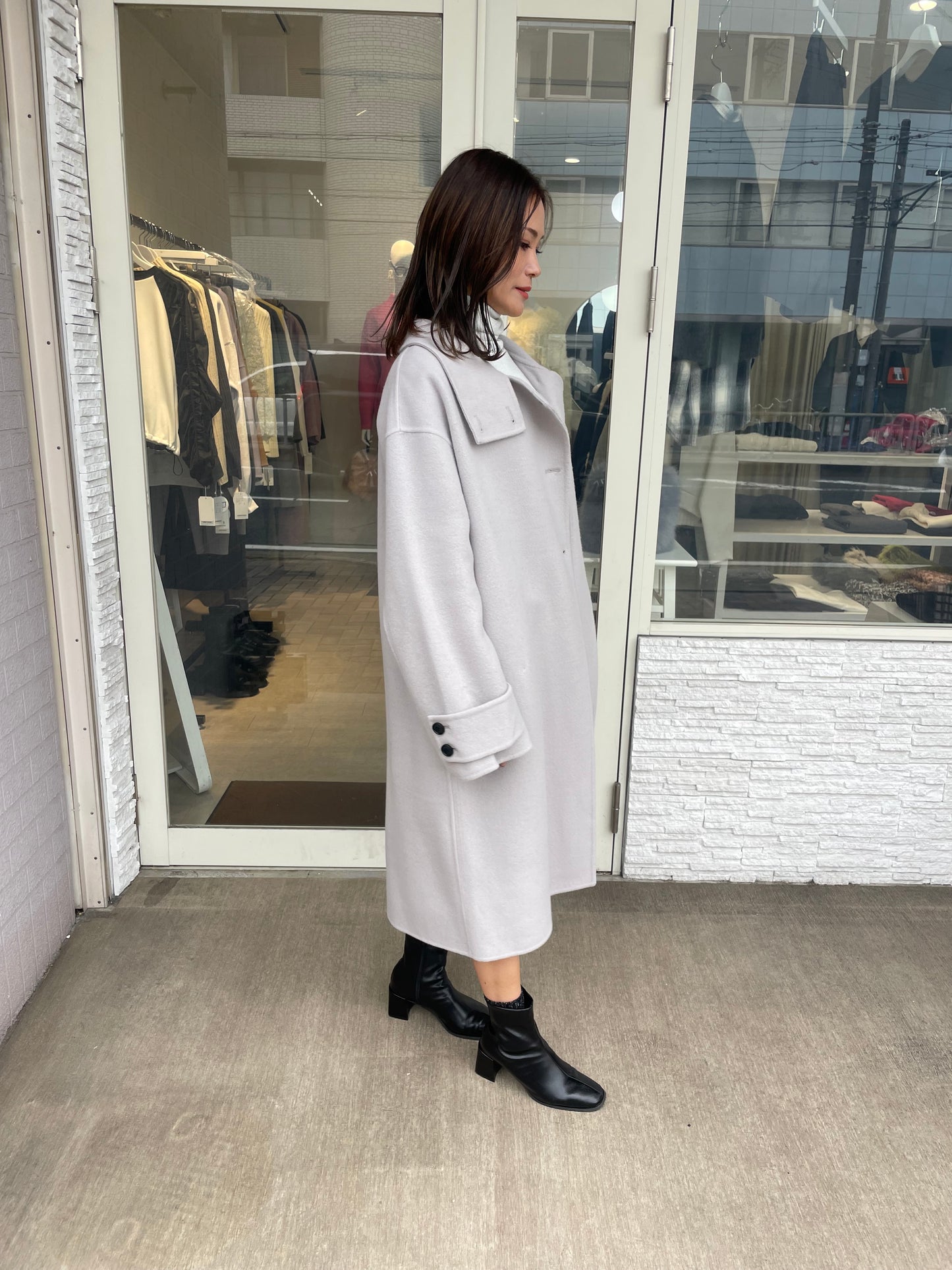 ぺコラムウールスタンドカラーコート