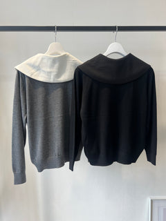 ビッグカラーニットトップス