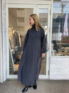 チュールドッキングフロントジップワンピース