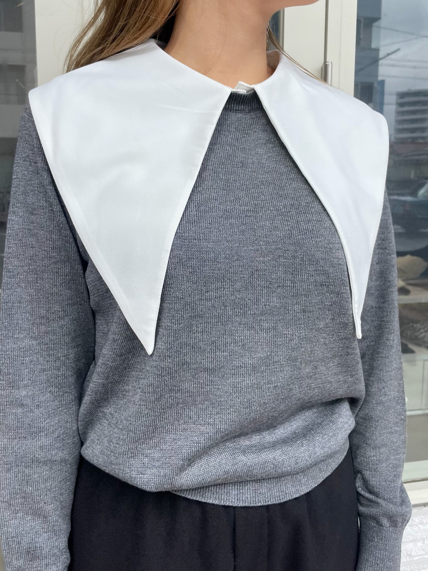 ビッグカラーニットトップス