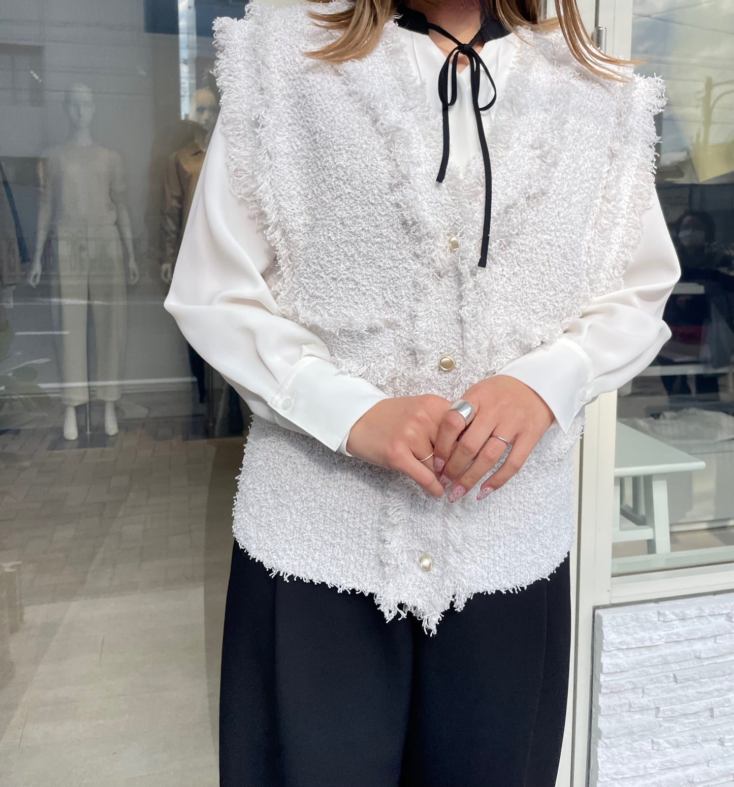 【再入荷】細ボウタイブラウス