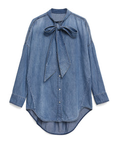 ボウタイダンガリーブラウス